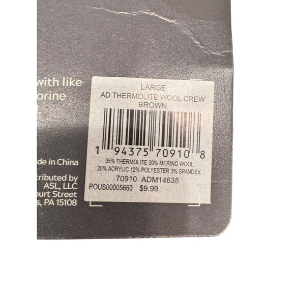 Alpine Design Wool Crew Thermolite Size Large Men's 9-12 Brown NWT Socks - Picture 4 of 4